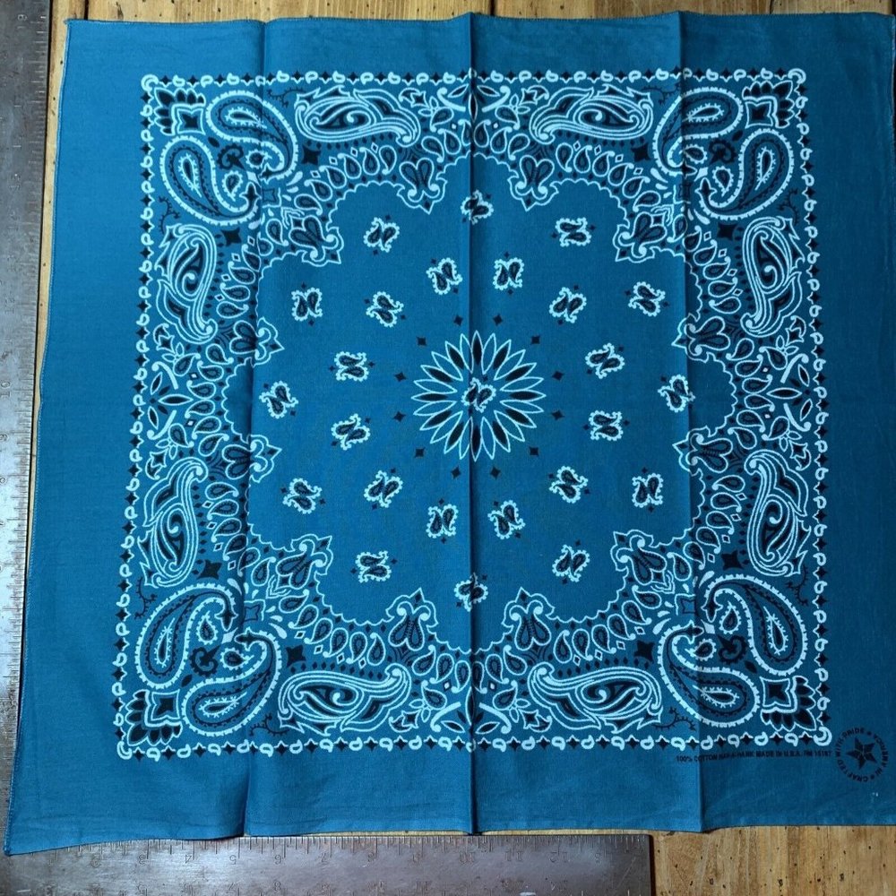 100% Cotton Teal Turquoise  Paisley Hav-A-Hank  Made In USA  Biker Bandanna